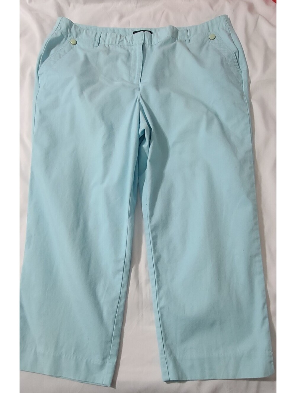 Talbots Heritage Pants Womens Sz 18 Teal Blue Dress Crop Trousers Button Accents